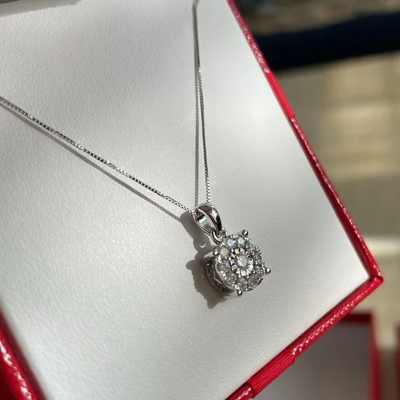 NWT Diamond Halo 18" Pendant Necklace (1/3 ct. t.w.) in 14k White Gold. $1200 - Picture 8 of 17